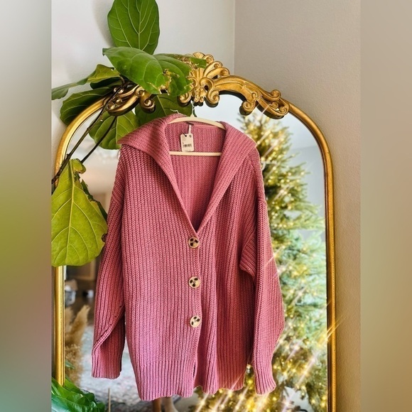 Free people pink swim too deep oversized cardigan sweater nwt small - Picture 1 of 1